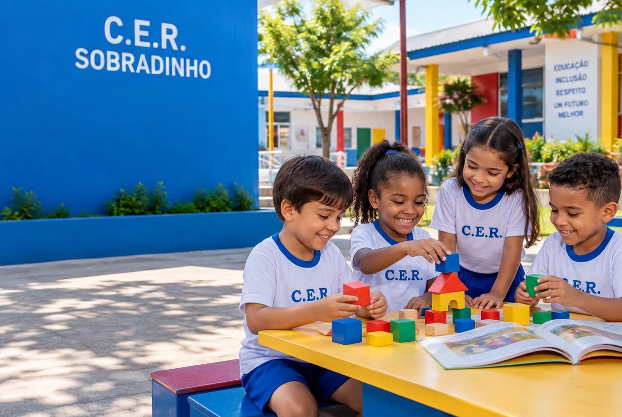Imagem ilustrativa de crianças descobrindo juntas com o uniforme CER